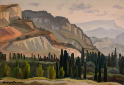 Corinthian Landscape with Many Cypresses — Oil painting, Canvas, 46.00×65.00cm — Theodoros Markellos